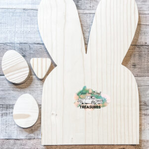 PRE-ORDER Pine Hand Cut Bunny Head With Two Eggs (unfinished)