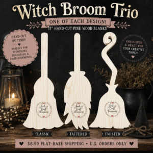 *Trio Witch Broom  – 17" Hand-Cut Pine Wood Blanks