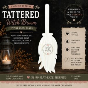 FOUR Tattered Witch Broom – 17" Hand-Cut Pine Wood Blank