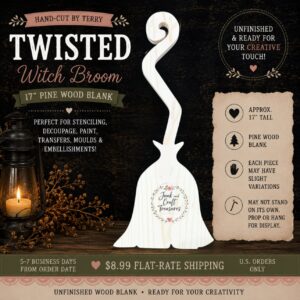 FOUR Twisted Witch Broom – 17" Hand-Cut Pine Wood Blank 🧹