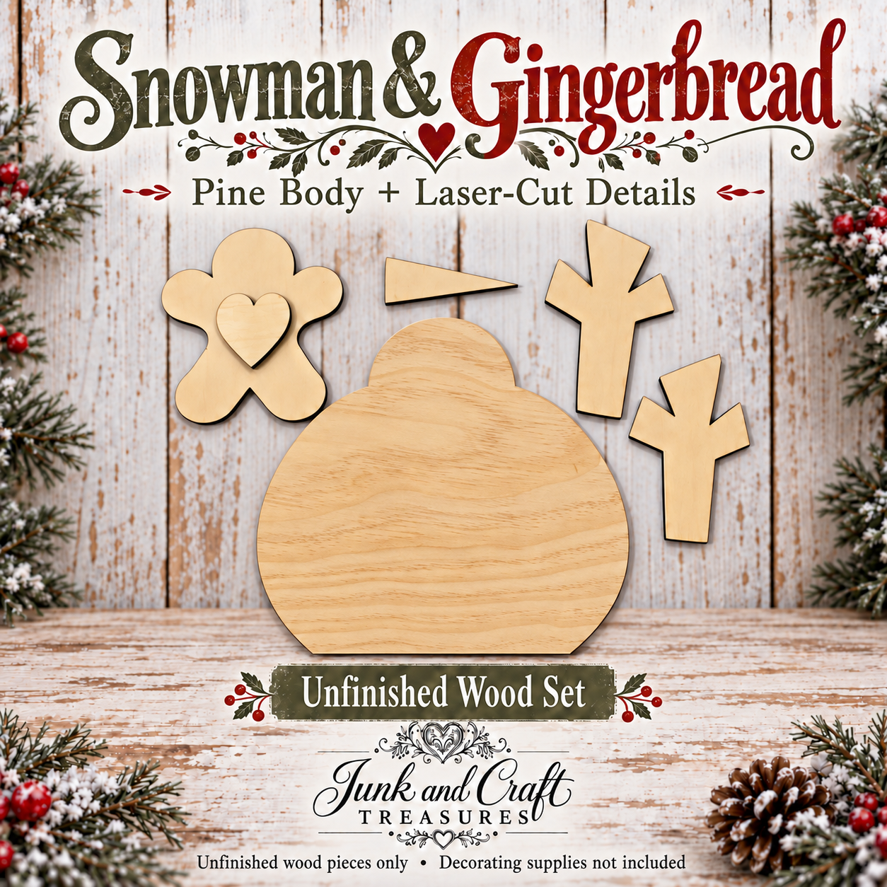 Snowman & Gingerbread Unfinished Wood Set