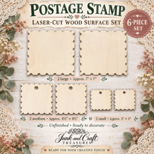 Assorted LASER Postage Stamp Wood Blanks – 6-Piece Set