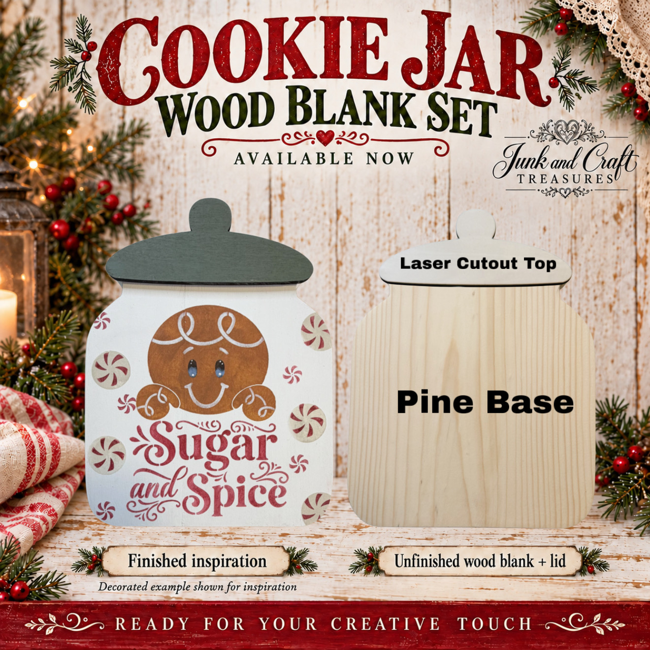 Cookie Jar Wood Blank Set – Hand Cut Pine/Laser Lid