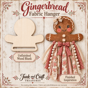 Gingerbread Fabric Hanger – LASER Unfinished Wood Blank TWO