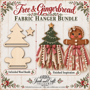 Tree & Gingerbread Fabric Hanger Bundle – Unfinished LASER Cut Wood Set